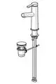 Einhebelmischer mit Zugstangenablaufgarnitur, vertikal angeordnet. Produkt von HANSA, mit einem Auslauf und zwei Rohrleitungen zur Wasserzufuhr.